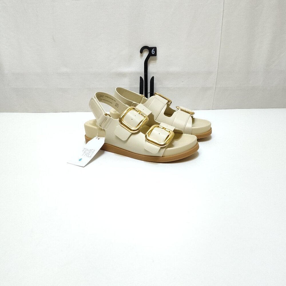 Time And Tru Dad Buckle Slingback Sandal Size 6 Bone Color Adjustable Strap NWT